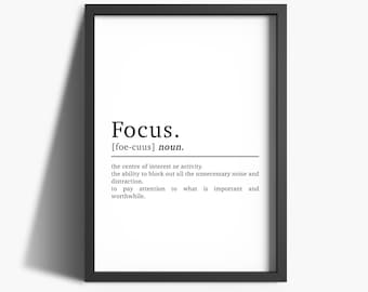 Focus Definition | Digital Print | Home Office Print | Inspirational Quote Prints | Office Wall Art | Motivational Print | 8 x 10 | Download