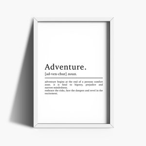 Adventure Definition Print | Home Décor | Adventure Print | Bedroom Poster | Inspirational Quotes Prints | Travel Prints | Office Wall Art