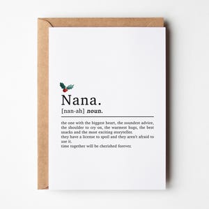 Carte de Noël définition Nana, Carte de Nana, Carte de Noël de Nana, Carte de Noël pour Nana, Cartes de Noël de grands-parents pour elle, Grand-parent, Cadeau de grand-mère