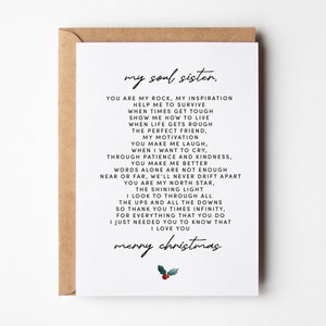 Poème de carte de Noël pour le meilleur ami de Soul Sister, carte de Noël pour le meilleur ami, carte d'amitié, jolie carte de joyeux Noël pour un ami, carte pour elle
