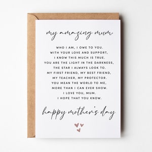 Carte de fête des mères avec poème, poème de la fête des mères, carte de fête des mères, carte d'anniversaire de maman, première carte de fête des mères, carte de bonne fête des mères, pour maman