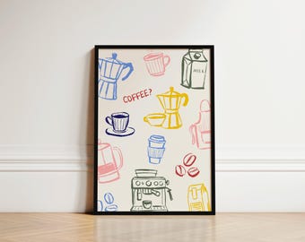 Coffee Kitchen Print, Coffee Poster, Coffee Print, Kitchen Decor, Coffee Gift, Espresso Poster, Kitchen Wall Art, Coffee Lover, Coffee Art