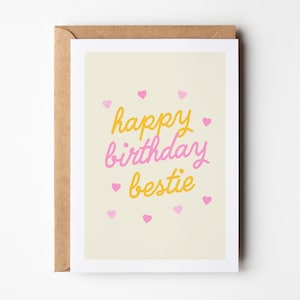 Carte d’anniversaire Bestie | Carte d’anniversaire du meilleur ami | Rose et jaune | Carte pour ma meilleure amie | Joyeux anniversaire meilleure amie | Carte d'anniversaire pour un ami