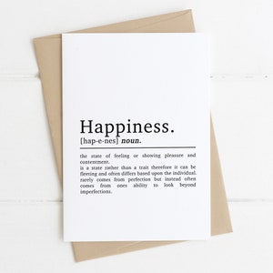 Carte de définition du bonheur | Carte pour la famille | Carte de joyeux anniversaire | Carte de style dictionnaire | A6 | Nouvelle carte familiale | Cartes de vœux positives