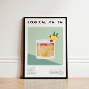 Impresión de cóctel tropical Mai Tai, impresión de cocina, impresión de Mai Tai, póster de cóctel, arte mural de cóctel, póster de receta de cóctel, regalos de cóctel
