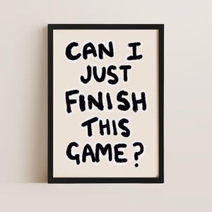 Gaming Poster, Gamer Gift, Hand Drawn Oil Pastel Print Black Frame