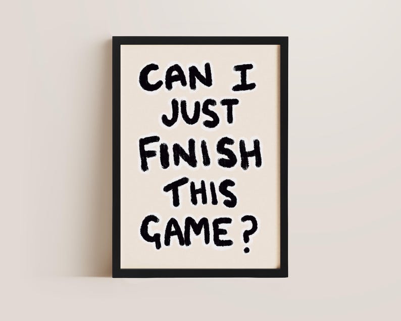 Gaming Poster, Gamer Gift, Hand Drawn Oil Pastel Print Black Frame