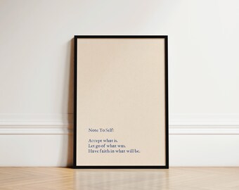 Note To Self Inspirational Quote Print, Motivational Wall Art, Self Love Positive Affirmation Poster