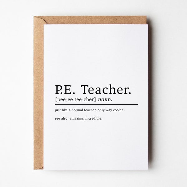 PE Teacher Definition Card, Teacher Thank You Card, End Of Term Card Gift For Teachers, Teacher Appreciation Card, Card For PE Teacher