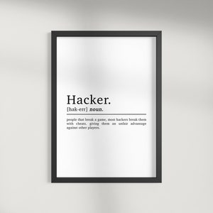 Hacker Definition Gaming Print | Gaming Wall Art | Gamer Gifts | Boys Bedroom Decor | Game Gift | Gaming Poster | Games Room Decor
