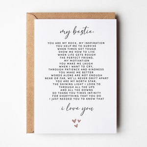 Carte d'anniversaire meilleur ami, poème Bestie, carte d'anniversaire ami, carte d'amitié pour elle, carte de Saint-Valentin, cartes de remerciement meilleur ami