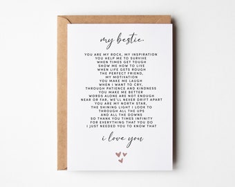 Best Friend Birthday Card, Bestie Poem, Friend Birthday Card, Friendship Card For Her, Galentines Day Card, Best Friend Thank You Cards