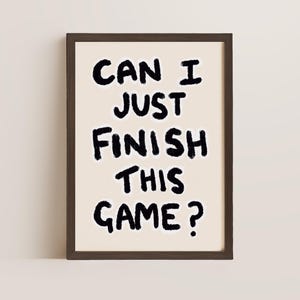Gaming Poster, Gamer Gift, Hand Drawn Oil Pastel Print Dark Oak Frame
