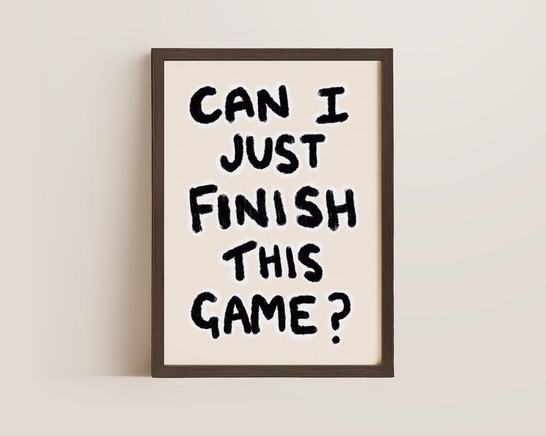 Gaming Poster, Gamer Gift, Hand Drawn Oil Pastel Print Dark Oak Frame