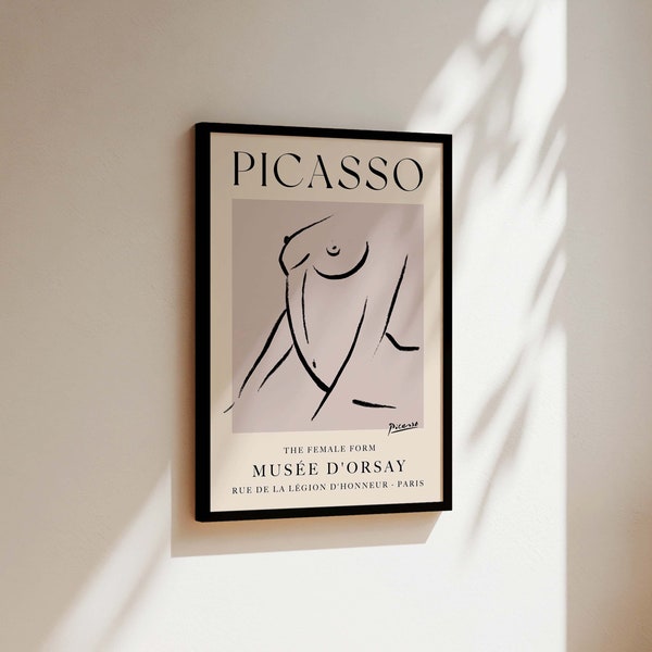 Picasso Female Line Art Exhibition Wall Art Print, The Female Form No 2, Pablo Picasso Prints, Female Body Line Drawing, Bedroom Wall Art