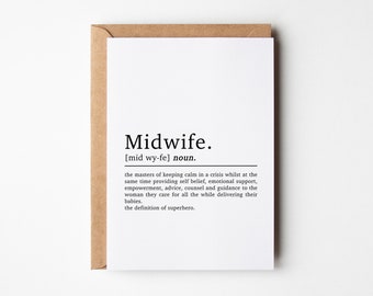 Midwife Card | Midwife Definition | Student Midwife Card | Midwife Thank You Card | Midwife Graduation Card | Midwife Birthday Card | A6