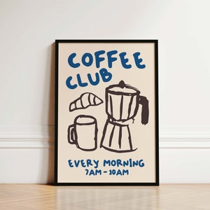 Coffee Club Kitchen Print, Kitchen Poster, Coffee Print, Hand Drawn Kitchen Print, Friend Gift, Coffee Lover, Kitchen Wall Art, Coffee Art