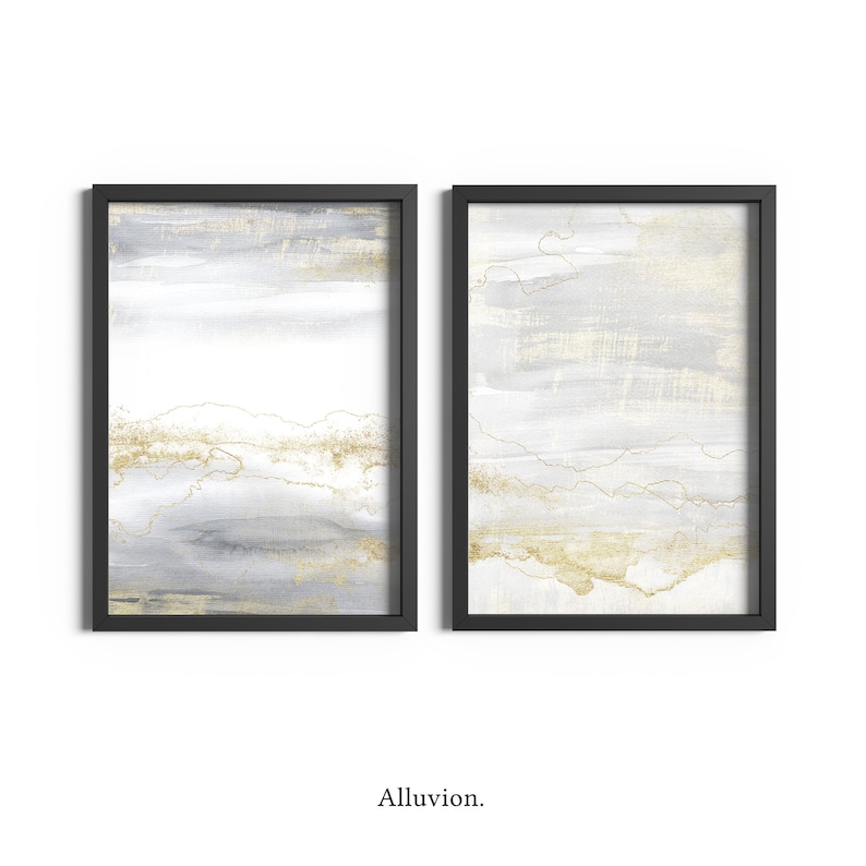 Grey and Gold Wall Art Set of 2 Abstract Art Bedroom Decor Etsy UK