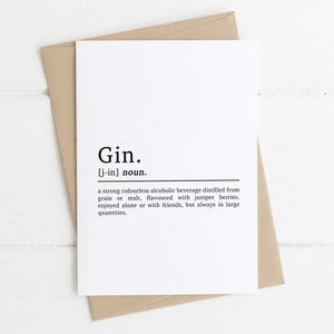 Carte d’anniversaire Gin Definition pour le meilleur ami | Carte d’anniversaire d’amitié | Carte d’anniversaire sur le thème du gin | Carte de style dictionnaire | Carte Ami A6