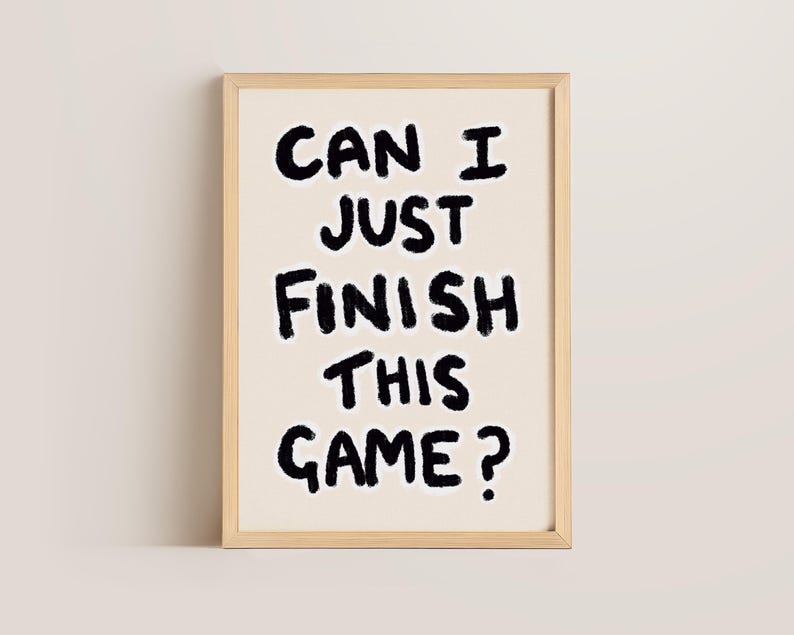 Gaming Poster, Gamer Gift, Hand Drawn Oil Pastel Print Light Oak Frame