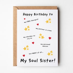 Carte d'anniversaire My Soul Sister pour meilleur ami | Joyeux anniversaire meilleur ami carte | Mon thérapeute, mon partenaire dans le crime, mon conseiller personnel