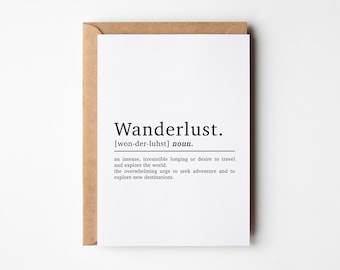 New Adventure Card | Wanderlust Definition Card | Travel Card | Travel Birthday Card | Adventure Birthday Card | Bon Voyage | Safe Travels