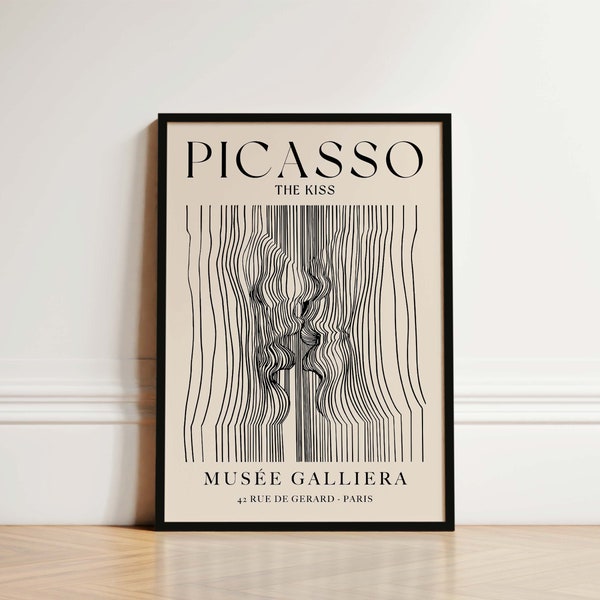 Picasso Exhibition Wall Art Print, Neutral Beige Abstract Vintage Minimalist Gift Idea, Famous Artist Print, The Kiss, Picasso Wall Art, Art