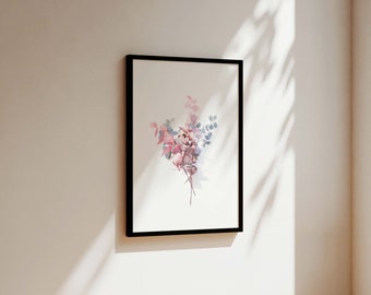 Pink And Blue Floral Botanical Wall Art Print | Pink Wall Art | Flower Print | Floral Wall Art | Floral Print | Pink Flowers | Bedroom Decor