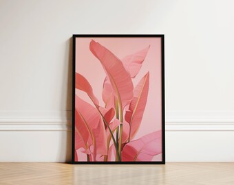 Pink Tropical Flower Wall Art, Bold Botanical Print, Island Luxe Bathroom Decor, Boho Jungle Poster, Resortcore Plant Illustration, Botanic
