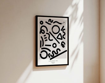 Japanese Ink Art No. 3 Neutral Abstract Wall Art Hand Painted Brush Strokes Print