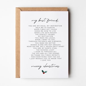 Poème de carte de Noël meilleur ami pour elle, carte meilleur ami, carte de Noël pour meilleur ami, carte d'amitié, jolie carte de joyeux Noël pour un ami
