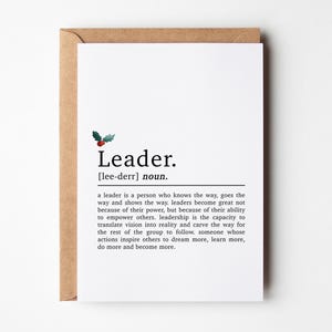 Carte de Noël de définition de leader, Carte de Noël motivante, Carte de motivation, Carte positive, Appréciation de Noël positive, Nouvel emploi