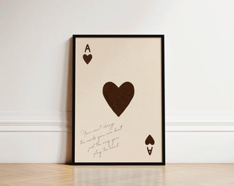 Ace of Hearts Art Print, Motivational Quote, Bedroom Wall Decor
