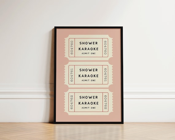 Shower Karaoke Raffle Ticket Bathroom Print, Funny Bathroom Poster, Shower Print, Singing In The Shower Print, Toilet Humour Print, Bathroom