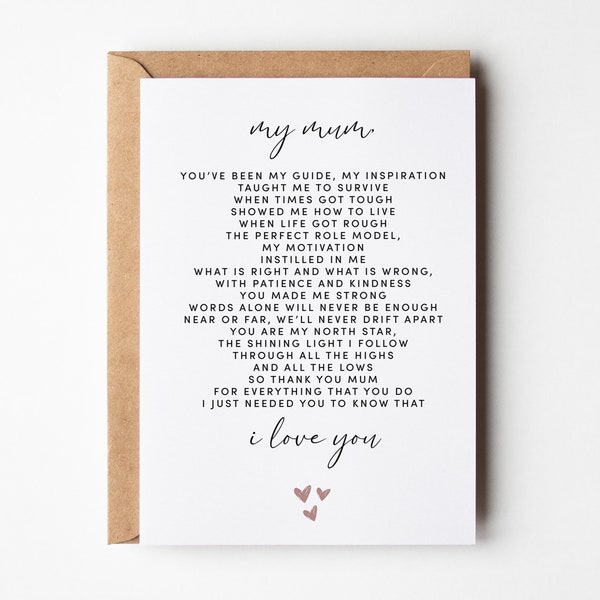 Mum Birthday Card, Mum Poem Card, Mothers Day Card For Mum, Happy Birthday Mum Card, Mothers Day Card, Card For Mum, Mum Thank You Card