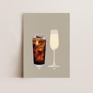 His and Hers Drinks Kitchen Print, Whisky Print, Prosecco Print, Couples Wall Art, Hand Drawn Cocktail Print, Kitchen Posters, New Home Gift