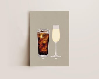 Impression de cuisine de boissons pour elle et lui, impression de whisky, impression de prosecco, art mural couples, impression de cocktail dessinée à la main, affiches de cuisine, cadeau pour une nouvelle maison