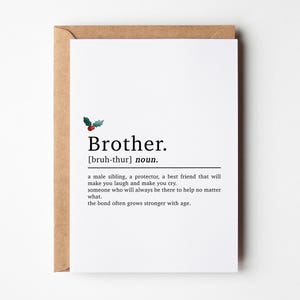 Définition frère carte de Noël pour lui, carte de Noël pour frère, carte de Noël de soeur, frère merci, meilleur frère carte de Noël