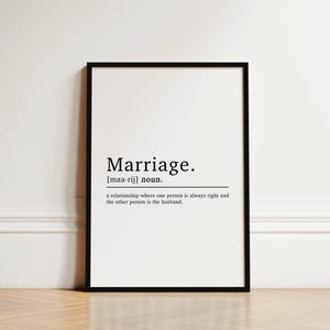 Marriage Definition Anniversary Gift, Funny Wedding Anniversary Gift, Gift For Married Couple, Fun Marriage Quote, Funny Anniversary Gift