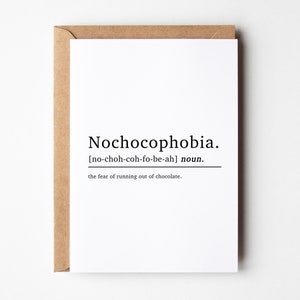 Carte drôle de définition de nochocophobie pour un ami | Carte d'anniversaire drôle | Carte d'anniversaire pour amateur de chocolat | Carte d'anniversaire chocolat