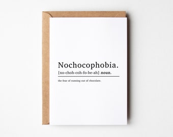 Nochocophobia Definition Funny Card For Friend | Funny Birthday Card | Birthday Card For Chocolate Lover | Chocolate Birthday Card