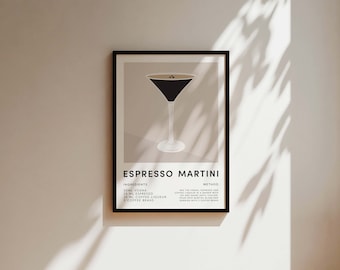 Espresso Martini Cocktail Print Poster, Cocktail Poster, Home Bar Decor, Kitchen Decor, Cocktail Gift, Kitchen Wall Art, Bar Print, Mixology