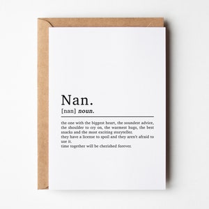 Carte Nan, Définition Nan, Carte d'anniversaire de Nan, Carte de fête des mères Nan, Cartes pour grand-mère, Carte d'anniversaire de grands-parents, Carte de fête des Mères pour grand-mère
