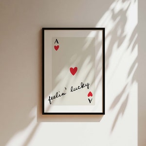 Impression de chambre à coucher, impression de chance, as de coeur, affiche de cartes à jouer, art mural esthétique, décoration de chambre à coucher neutre, impressions pour chambre à coucher, cadeau