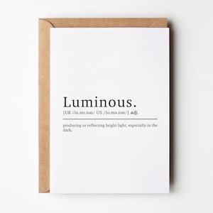 Carte de définition lumineuse, Carte de style dictionnaire, Cartes de voeux, Mot du jour, Cartes de mots personnalisées, Carte de voeux de définition