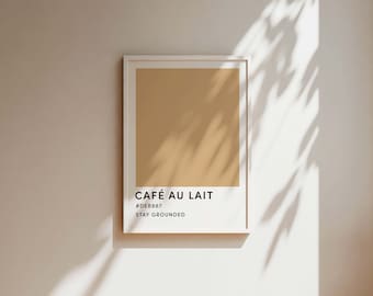 Cafe Au Lait Colour Block Print, Coffee Poster, Coffee Print, Kitchen Decor, Coffee Gift, Latte Poster, Coffee Lover Gift, Coffee Prints