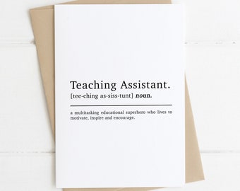 Teaching Assistant Definition Card | Classroom Assistant Card | Thank You Card | Teaching Assistant Card | Card For Teacher | Term End Card