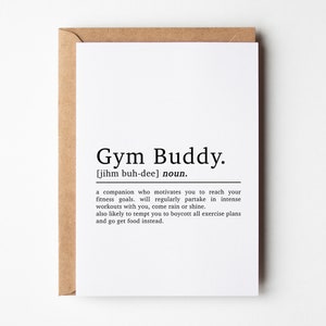Carte d'anniversaire pour une salle de sport pour une amie, Définition d'un ami de gym, Carte pour des amis de salle de sport, Carte d'anniversaire de remise en forme, Carte de sport pour elle, Cartes d'amis d'entraînement