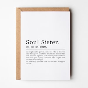 Soul Sister Definition Best Friend Birthday Card, Best Friend Card, Friend Birthday Card, Soul Sister Card, Friendship Card, For Her, Bestie