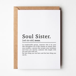 Soul Sister Definition Best Friend Birthday Card, Best Friend Card, Friend Birthday Card, Soul Sister Card, Friendship Card, For Her, Bestie